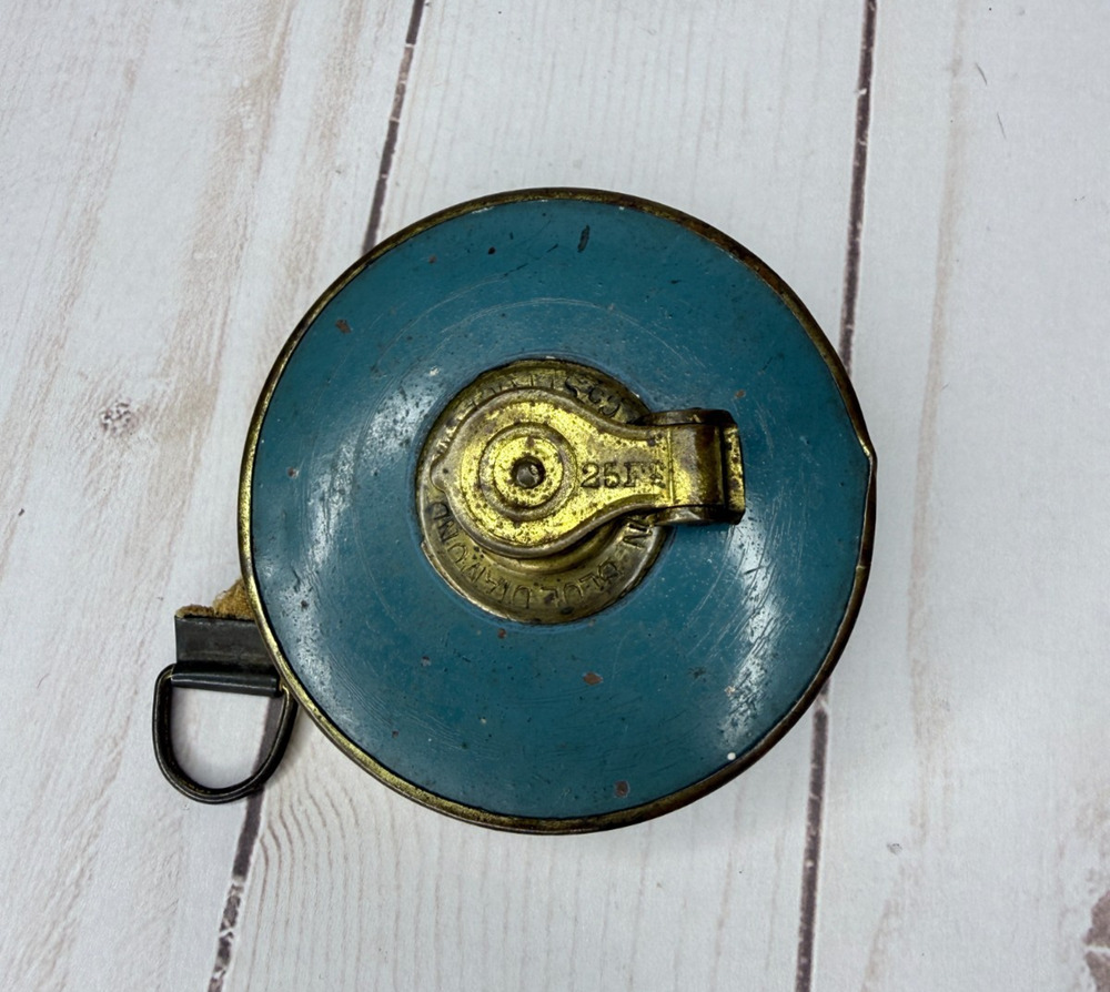 Vtg "Favorite" Brand Blue Diamond Manual Wind Up Cloth Tape Measure 25 feet